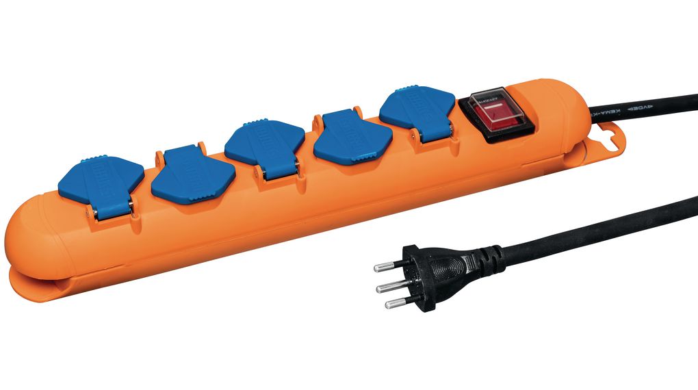 Steckdosenleiste, IP21 STRONG 5x Schweizer Steckdose Typ J (T13) - Schweizer Stecker Typ J (T12) Orange 3m